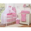 5 pcs Ensemble pour Lit Bébé avec Moustiquaire Rose à Carreaux Cœurs
