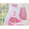 5 pcs Ensemble pour Lit Bébé avec Moustiquaire Rose à Carreaux Cœurs