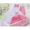 5 pcs Ensemble pour Lit Bébé avec Moustiquaire Rose à Carreaux Cœurs
