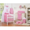 5 pcs Ensemble pour Lit Bébé avec Moustiquaire Rose à Carreaux Cœurs