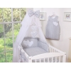 7pcs Ensemble Lit Bébé Ciel Tour de Lit Gris à Pois Cœurs