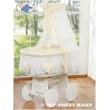 Berceau Bébé avec Voile en Osier Naturel, Sur Roulettes Amelie