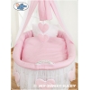 Berceau Bébé avec Voile en Osier Naturel, Sur Roulettes Rose Amelie