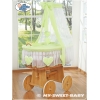 Berceau Bébé avec Voile en Osier Naturel, Sur Roulettes Vert Amelie