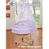 Berceau Bébé en Osier Complet à Ciel avec Textile Retombant Lila Papillon