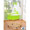 Berceau Bébé en Osier Complet à Ciel avec Textile Retombant Vert Hiboux