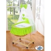 Berceau Bébé en Osier Complet à Ciel avec Textile Retombant Vert Hiboux