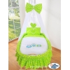 Berceau Bébé en Osier Complet à Ciel avec Textile Retombant Vert Hiboux