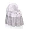 Berceau en Osier pour Poupées avec Capote Blanc Gris à Pois