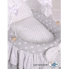 Berceau en Osier pour Poupées avec Capote Blanc Gris à Pois