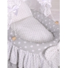 Berceau en Osier pour Poupées avec Capote Blanc Gris à Pois