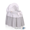 Berceau en Osier pour Poupées avec Capote Blanc Gris à Pois