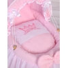 Berceau en Osier pour Poupées avec Capote Rose