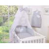 Ciel de Lit Bébé en Moustiquaire Grand Format Gris à Pois Cœurs