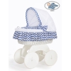 Berceau sur Roues en Osier Blanc avec Canopy Blanc Bleu Marine Hannah