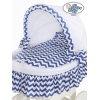 Berceau sur Roues en Osier Blanc avec Canopy Blanc Bleu Marine Hannah