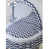 Berceau sur Roues en Osier Blanc avec Canopy Blanc Bleu Marine Hannah