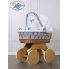 Couffin Sur Roues en Osier Naturel avec Canopy Marina Cœurs
