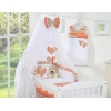 Ensemble de Linge de Lit 5 pcs avec Moustiquaire Orange Rayures Cœurs