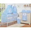 Ensemble de Linge de Lit pour Bébé 7 pcs avec Moustiquaire Bleu Cœurs