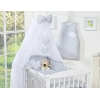 Ensemble Linge de Lit Bebe 5 pcs Moustiquaire Gris Cœurs