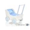 Landau de Poupée en Bois avec Textile Blanc Bleu