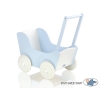 Landau de Poupée en Bois avec Textile Blanc Bleu