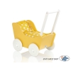 Landau de Poupée en Bois avec Textile Blanc Jaune à Pois