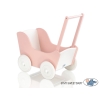 Landau de Poupée en Bois avec Textile Blanc Rose Poudré