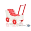 Landau de Poupée en Bois avec Textile Blanc Rouge