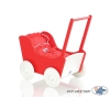 Landau de Poupée en Bois avec Textile Blanc Rouge