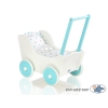 Landau de Poupée en Bois avec Textile Blanc Turquoise