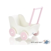 Landau de Poupée en Bois avec Textile Rose Blanc