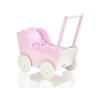 Landau de Poupée en Bois avec Textile Rose Blanc