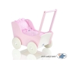 Landau de Poupée en Bois avec Textile Rose Blanc