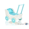 Landau de Poupée en Bois Blanc Turquoise