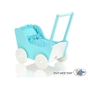 Landau de Poupée en Bois Blanc Turquoise