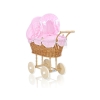 Landau de Poupée en Osier Naturel Rose Blanc à Pois