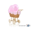 Landau de Poupée en Osier Naturel Rose Blanc à Pois