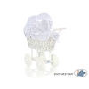 Landau de Poupée en Rotin Blanc Bleu Marine à Pois