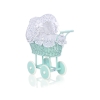 Landau en Osier Bébé Jouet Menthe Blanc Bleu Marine à Pois