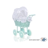 Landau en Osier Bébé Jouet Menthe Blanc Bleu Marine à Pois