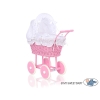 Landau en Osier pour Poupée  Rose Blanc