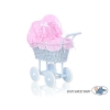 Landau en Osier pour Poupée  Rose Blanc Bleu à Pois