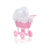 Landau en Osier pour Poupée  Rose Blanc Bleu Marine à Pois
