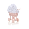 Landau en Rotin pour Poupée avec Textile Blanc Bleu Marine à Pois Rose Poudré