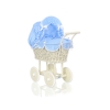Landau en Rotin pour Poupée avec Textile Crème Blanc Bleu à Pois
