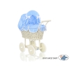 Landau en Rotin pour Poupée avec Textile Crème Blanc Bleu à Pois