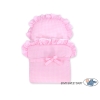 Landau en Rotin pour Poupée avec Textile Crème Rose à Carreaux