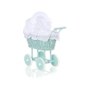 Landau en Rotin pour Poupée avec Textile Menthe Blanc